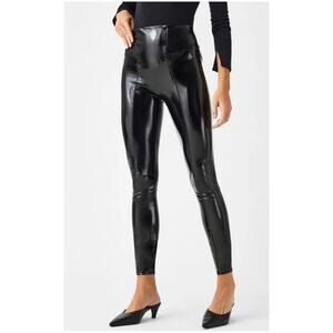 Spanx Women’s Sz XL Black Faux Patent Leather Legging Pants High Rise Slimming